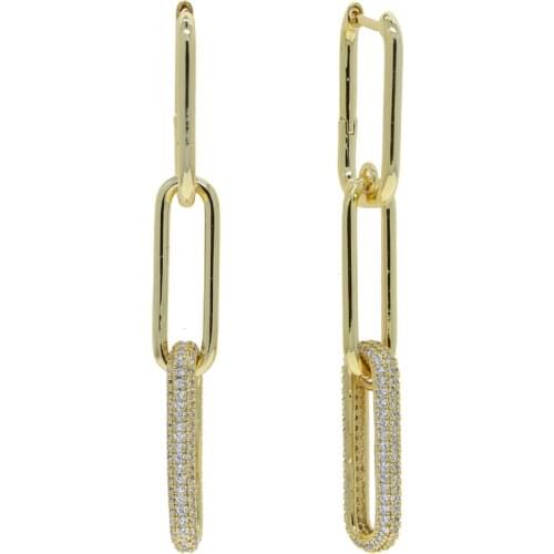 2021 Long Square Charm Link Chain Earrings Long Ear Dangle Earrings for Women and Girls Fashion CZ Jewelry