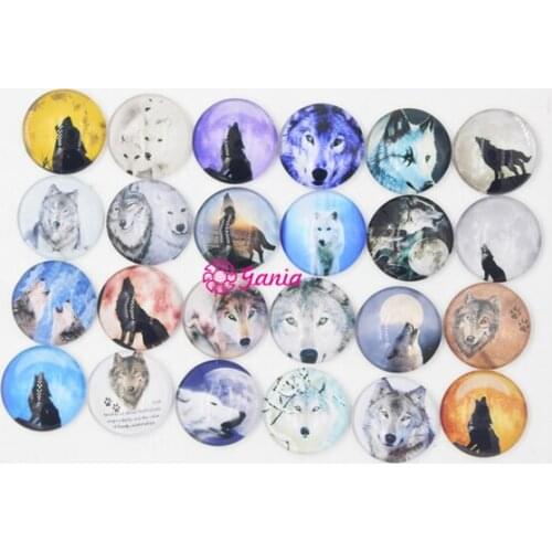 24pcs/lot Interchangeable 18mm Cabochon Printed Glass Button Animal Wolf Button for Snap Bracelet Necklace Earring Bijoux