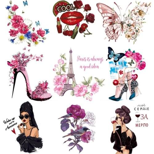 Butterfly Queen Iron On Transfers For Clothing Patch Stripes Heat Transfer Vinyl Flower Ironing Stickers For Clothes Washable