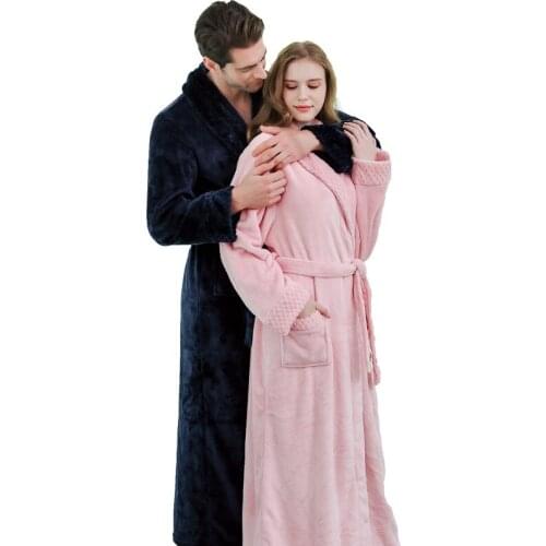 Couples Thick Warm Winter Bathrobe Men Women Extra Long Kimono Bath Robe Male Dressing Gown for Mens Flannel Robes