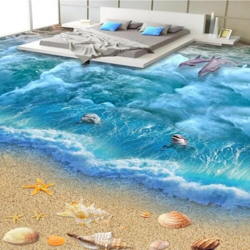 Beibehang 3D marine world floor bathroom kitchen balcony PVC wallpaper from the floor mural 3D wall stickers