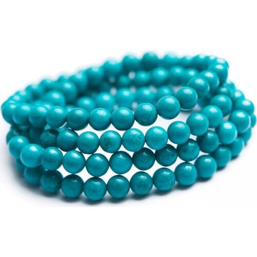 6mm Natural Stone Bracelet Green Gems Stone Crystal Round Bead Three Laps Stretch Bracelets Women Men