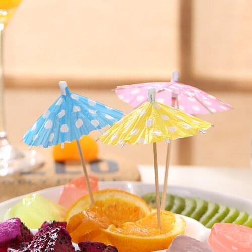 C. 20p Chinese Style Spotted Paper Umbrella Stick Dot Cupcake Topper Beach Birthday Party Drinks Cake Decoration Fruit Food