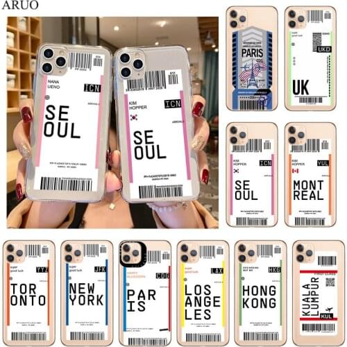 World City Simple travel ticket label Phone Case For iphone 12 11 Pro XS MAX 7 8 6s Plus X XR 5 SE2020 Soft TPU Back Cover coque