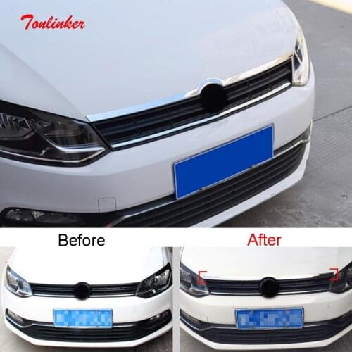 Tonlinker Above Front logo Cover case Stickers For Volkswagen POLO 2011-18 Car Styling 1 pcs Stainless Steel Cover sticker