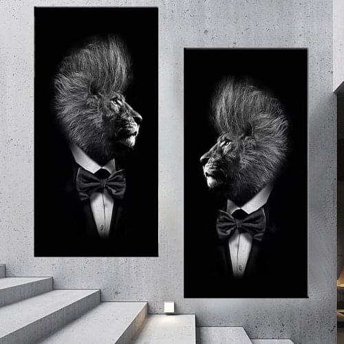 Black Classic Lion Wall Art Posters and Prints Animal Gentleman Lion Canvas Painting Picture for Living Room Home Decoration HD