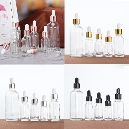 5-100ml Dropper Bottle Clear Glass Packaging Empty Cosmetic Container Aromatherapy Liquid Pipette Travel Essential Oil Bottles