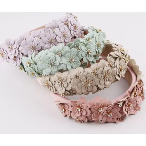 Sponge leather flower rhinestone headband New fashion temperament leather flowers inlaid rhinestone headbands accessories 924