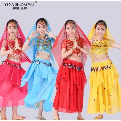 Performance Girls Belly Dancing Costume Set Kids Indian Dance Girl Bellydance Costume Dancewear Girl Egypt Dance Costumes 4pcs