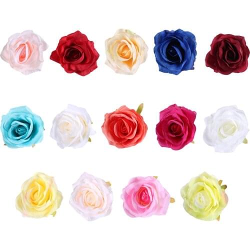 50pcs Mini Silk Artificial Rose Heads Bride Flower Simulation Rose Wedding Party Decorative DIY Craft Wreath Cloth Floral