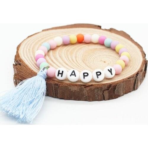 Fashion Colorful Resin Beads Letter Bracelets For Women Girls Kids Cute Candy Beaded Tassel Bracelet Tassle Fringe Jewelry Gifts