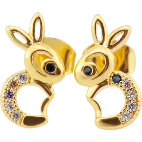 MOFLO European and American Copper Zircon Mixed Color Zircon Earrings Womens Rabbit Shape Earrings Jewelry