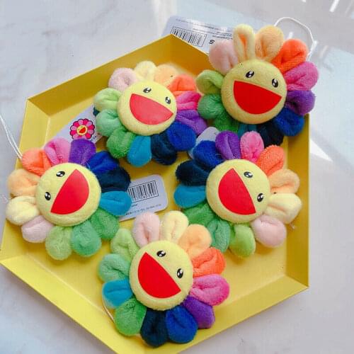 Cartoon Smile Flower Plush Stuffed Hanging Ornaments Clothes Bag Toy Dolls Birthday Gifts