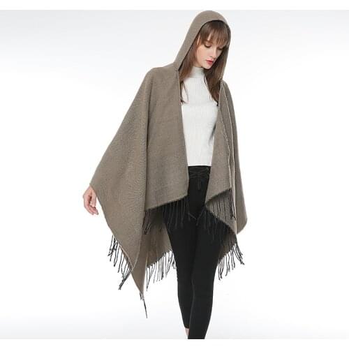 Spring New Women Tassel Cape Coa Oversized double-faced womens Red knitted cashmere poncho shawl cardigan sweater Hooded
