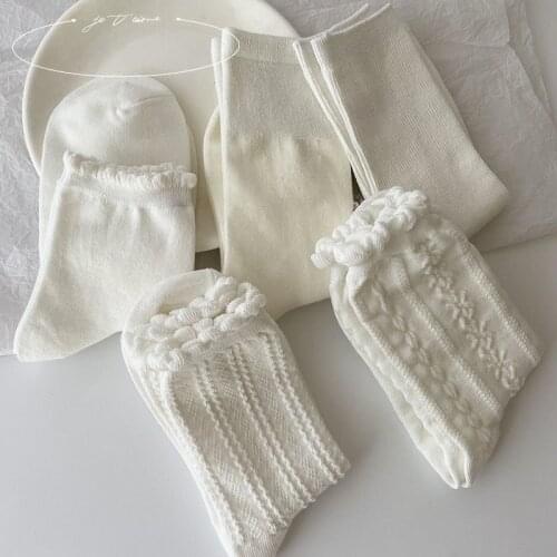 Women Harajuku Sweet Retro Lace Short Socks Girls Soft Comfortable Solid Ankle Socks Cotton Knitting Lolita Loose Female Socks