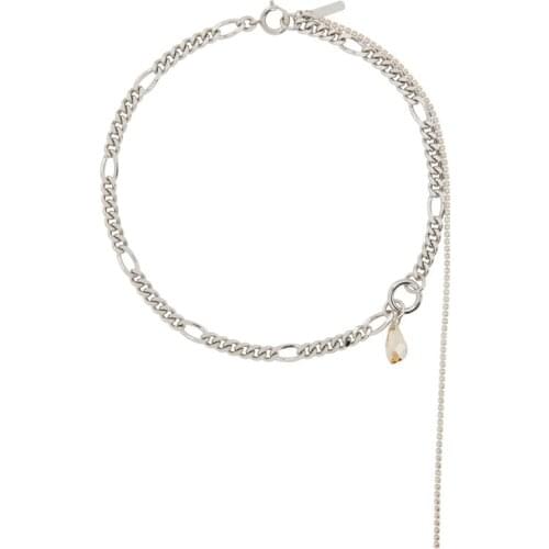 New silver color metal wind thick chain crystal pendant tassel Long Necklace womens sweater chain