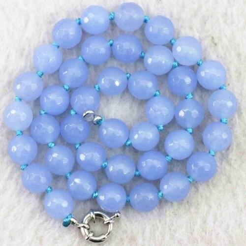 Newly Romantic Natural Stone Chalcedony Jades 10mm Faceted Round Beads Handmade Jewelry Chain Choker Necklace 18inch B1014