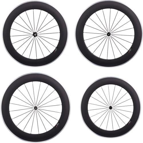 20 Holes Road Bike Front Wheels 700C 80mm Clincher 23mm Carbon Fiber Rim with Aluminium Brake Track V-brake Hub for Road Bicycle