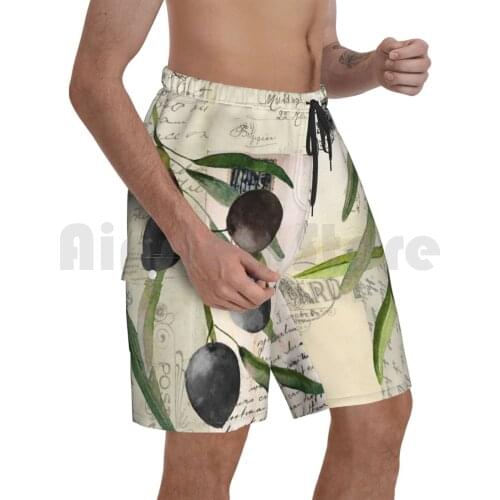 Olivia I Olive Branch Postcard Beach Shorts Men Beach Pants Swim Trunks Olive Olives Olive Oil Decorative Olive Olive