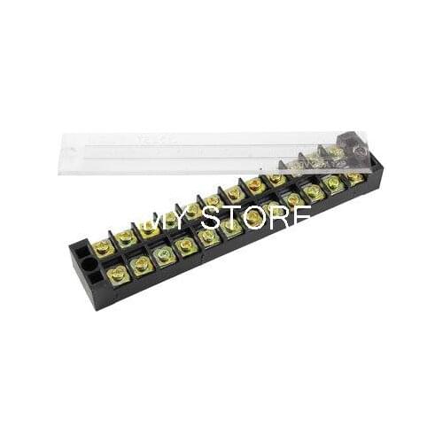 Plastic Cover Double Rows 12 Position Wiring Terminal Block 600V 25A