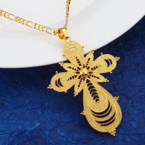 Ethiopian Trendy Cross Pendant Necklaces for Women Eritrea Africa Gold Color Crosses Chain Jewelry