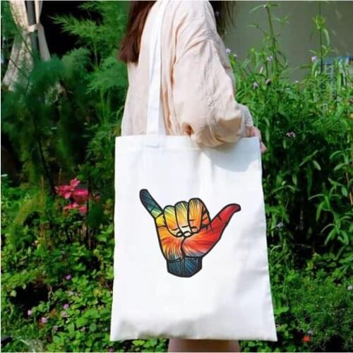 Rainbow Shopping Bags Rainbow Aloha Canvas Bag Fashion Reusable Custom Tote Bags Eco Friendly Cute Bag