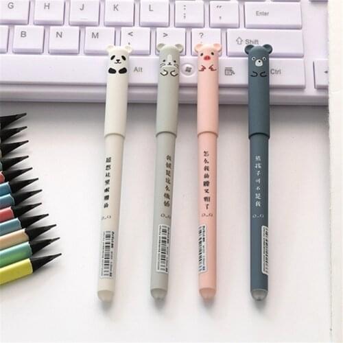 4 Pcs/lot Cartoon Animals Erasable Pen 0.35mm Cute Panda Pig Kawaii Gel Pens For School Writing Novelty Stationery Girls Gifts