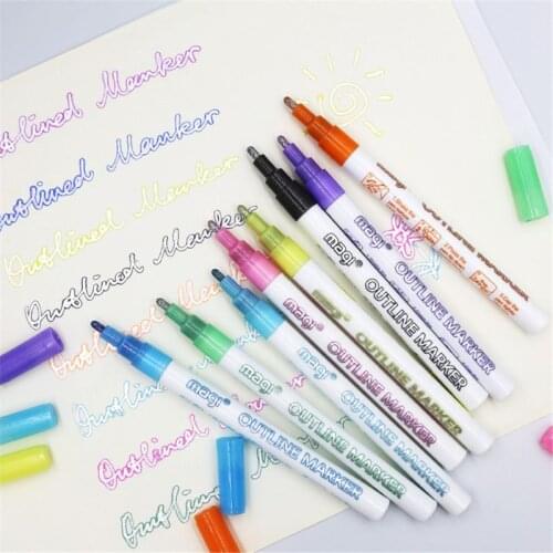 Self-outline Metallic Markers, 8pcs Double Line Pen BuIIet Journal Pens & Colored Permanent Marker Pens for Kids, Adults R9UA