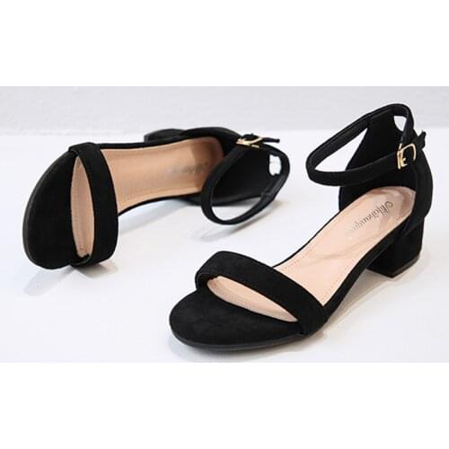 2.5cm&4cm Heels Sandals Women Flock Shoes Ladies Summer Narrow Band Sandalias Brief Solid Nude Dress Shoes OL Office Med-Heels