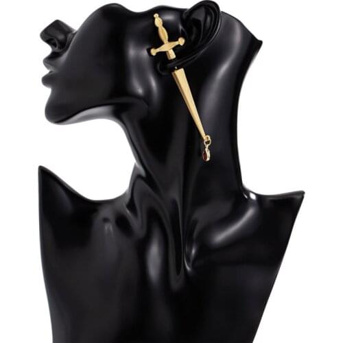 1 PCS Fashion Creative Long Sword Dangle Earrings Handle Cool Personality Blood Sworn Dagger Stud Single Earring