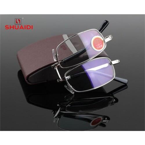 = SHUAI DI = High-End Folding Reading Glasses Men Women Ultra-Light Fashion Portable Spectacles Glass Lens +0.75 +1 +1.25To +4