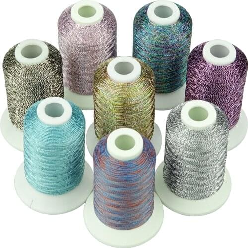 SIMTHREAD 8 Bohemia Colors/kit Metallic Embroidery Thread 550 Yards/Cone for Home Machine