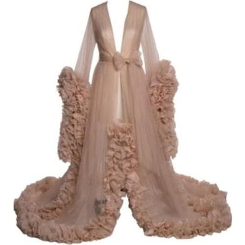 Sexy Chic Bridal Fluffy Tulle Robes Custom Made Maternity Tulle Dressing Gown For Photo Shoot Women Long Sheer Tulle Dress