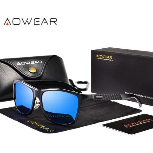 AOWEAR Luxury Square Polarized Sunglasses Men Genuine Aluminum Driving Retro Sun Glasses Top Quality Man Mirror Eyewear Oculos