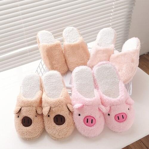 Winter Cute Piggy Cotton Slippers Indoor Couples Soft Sole Hair Lovely Pig Warm Shoes Women Household Plush Cotton-padded Shoes