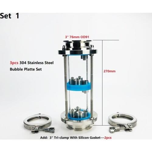 3 Floors 3" Distillation Lens Column With Stainless Steel 304 Platte Sets,Tri-Clamp Sight Glass Union Stainless Steel 304