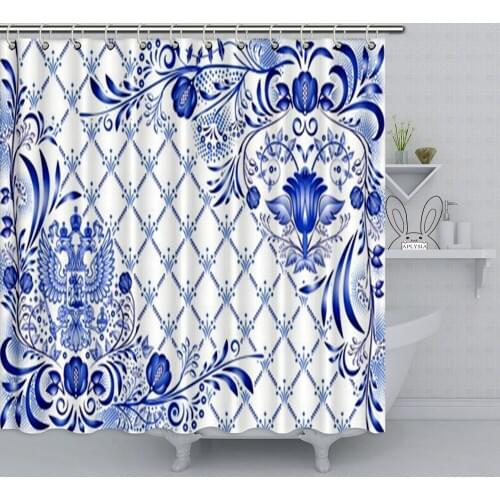 Aplysia Blue and White Porcelain Pattern Printing Decor Shower Curtain 72 x 72 Inches Customized Home Waterproof with Hooks