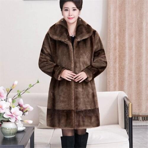 Women Mink Fur Jackets Overcoats 2019 New Winter Turn Down Collar Thick Faux Fur Coats Jacket Medium Long Fur Coats H00970