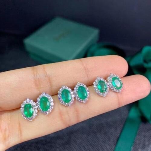 Natural Emerald Earrings 925 Silver Womens Earrings Luxurious Atmosphere Fashion All-match 4*6mm