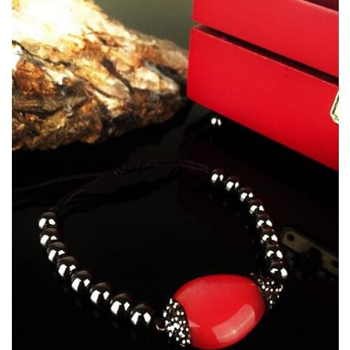 Dr Stone Natural Stone Women 'S Cat 'S Eye and Hematite Stone Bracelet KRB195