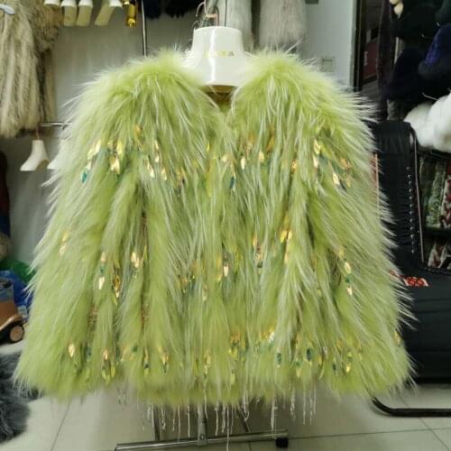 2021 Natural Fur Women Coat Soft Real Fur Coats Raccoon Jackets Female Plush Beading Overcoat Outerwear real fox fur coat