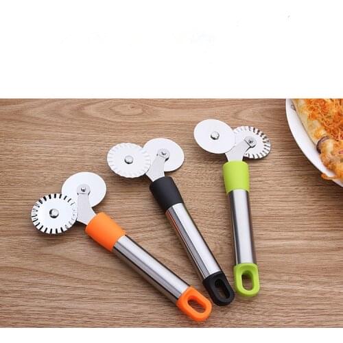 1PC Stainless Steel Double Roller Pizza Knife Cutter Pastry Pasta Dough Crimper Round Hob 4cm Lace Wheel Kitchen Tools KX 264