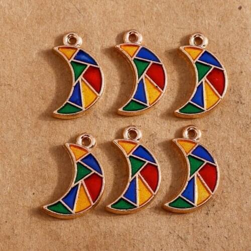 10pcs 10*17mm Enamel Colorful Geometry Moon Charms for Jewelry Making Earring Pendant Charms for Bracelets Necklace Accessories