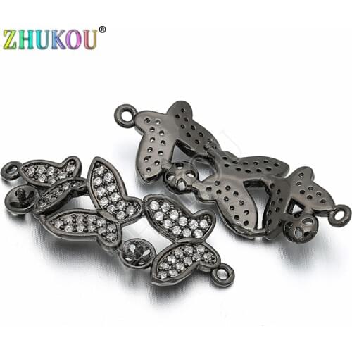 12*32mm Brass Cubic Zirconia Three Butterfly Connectors Charms DIY Jewelry Findings Accessories, Model: VS119