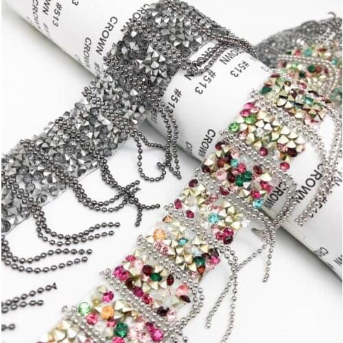 2Yards Rhinestone Tassel Iron On Lace Trim For Wedding dress Clothing Shoulder Decoration Accessories Sew On Beads Patches