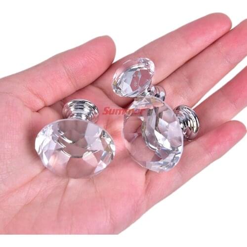 20-40mm Popular Crystal Diamond Shape Design Glass Knobs Cupboard Drawer Pull Kitchen Cabinet Door Wardrobe Handles Hardware