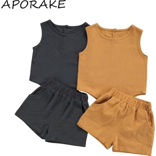 2021 2-7Y Casual Kids Baby Boy Clothing Solid Color Sleeveless Top Vest+Shorts Summer Soft Outfits Set 2pcs