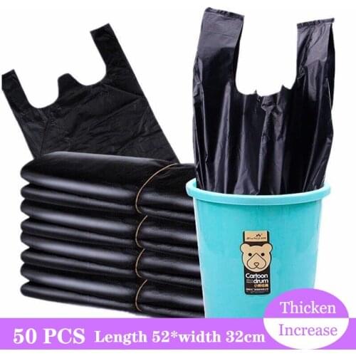 50 PCS Handle Portable Garbage Bag Thickened Disposable Plastic Bag Trash Bags Waste Bin Rubbish Bags 1 dozen