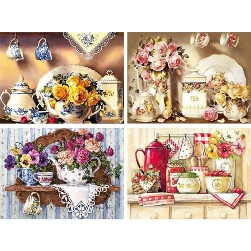 5d Full Drill Square Diamond Painting Kitchen New Arrivals Diamond Embroidery Flowers Needlework Gift Home Decorationery