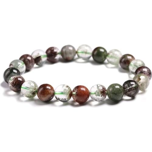 Natural Stone Multi-inclusions Crystal Beads Green Ghost Crack Phantom Beads 6/8/10MM Green Phantom Quartz Bracelet Women Men